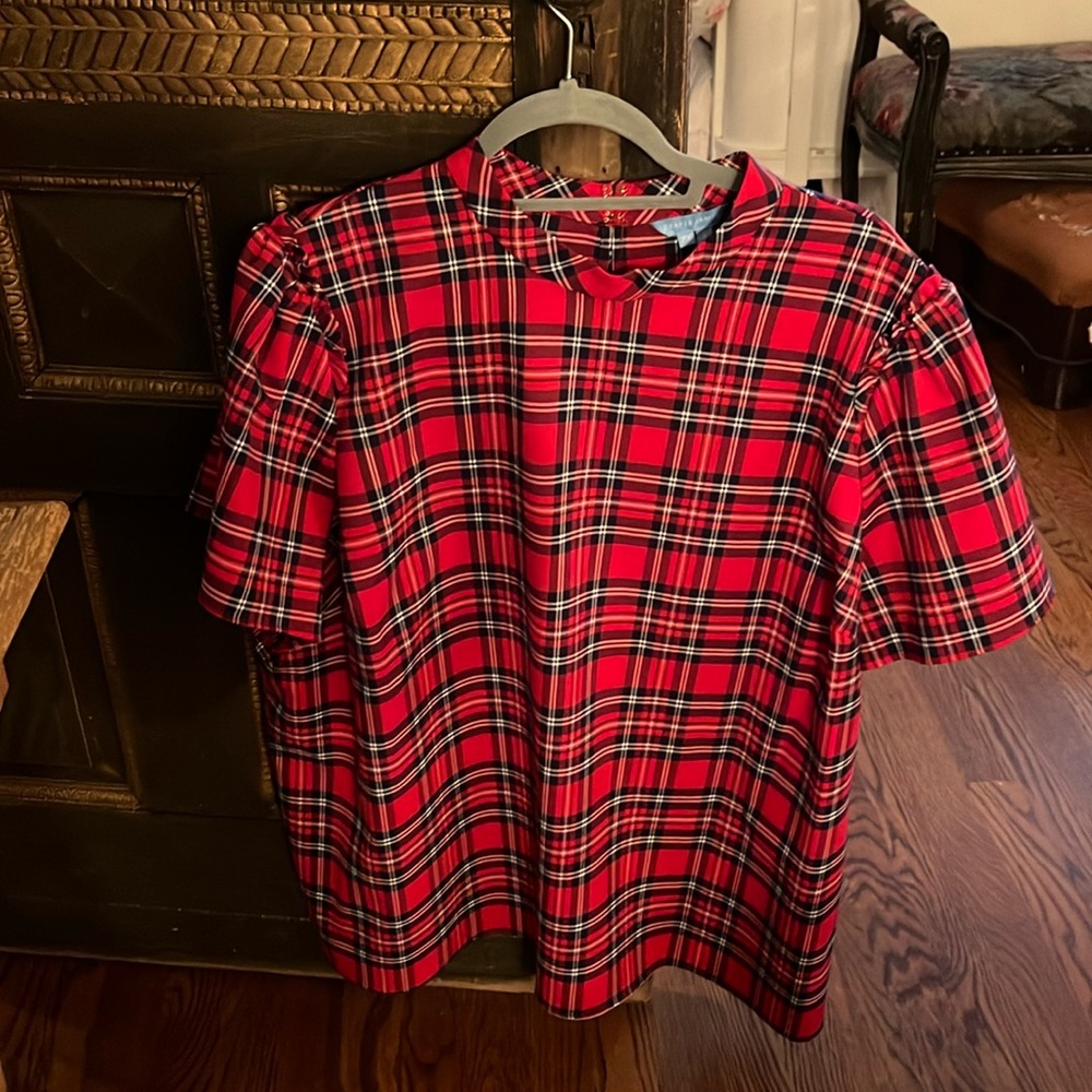 Draper James Red Plaid Top